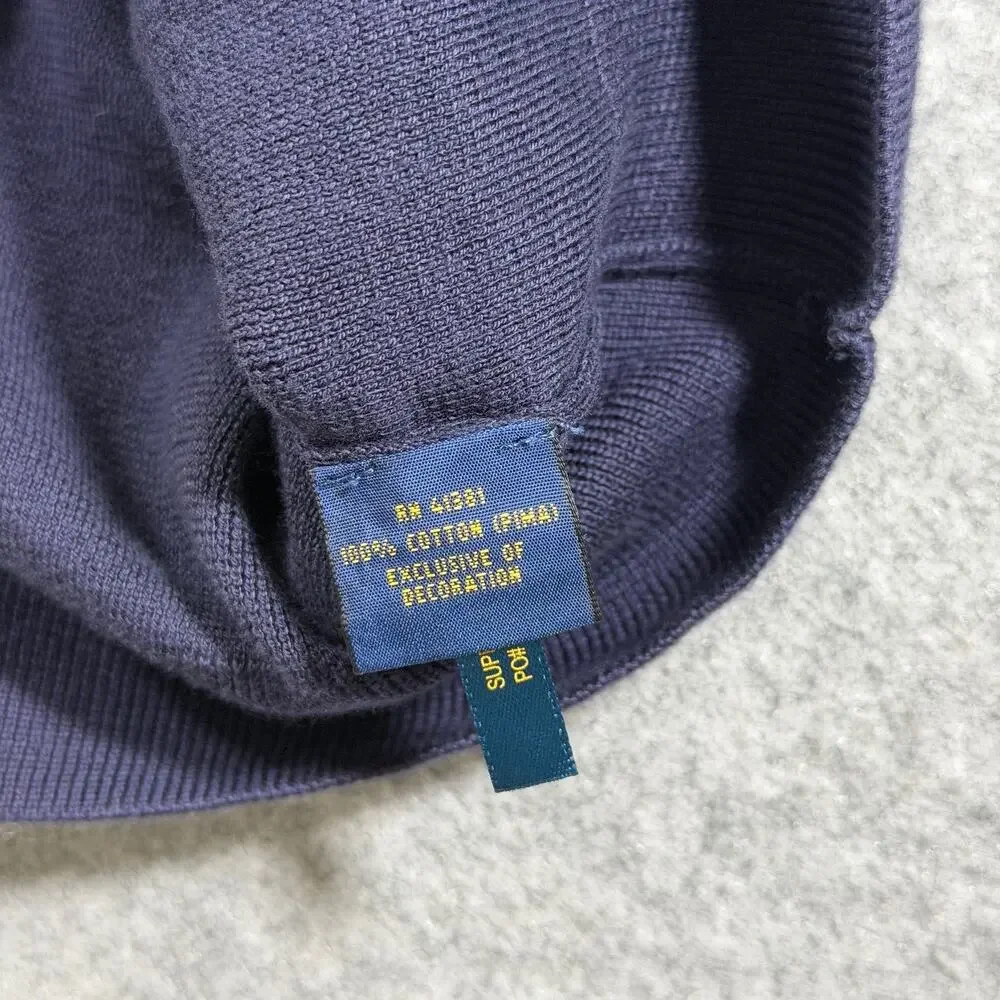 Polo Ralph Lauren Quarter Zip Sweater Mens L Navy Pima Cotton Pony Logo Preppy